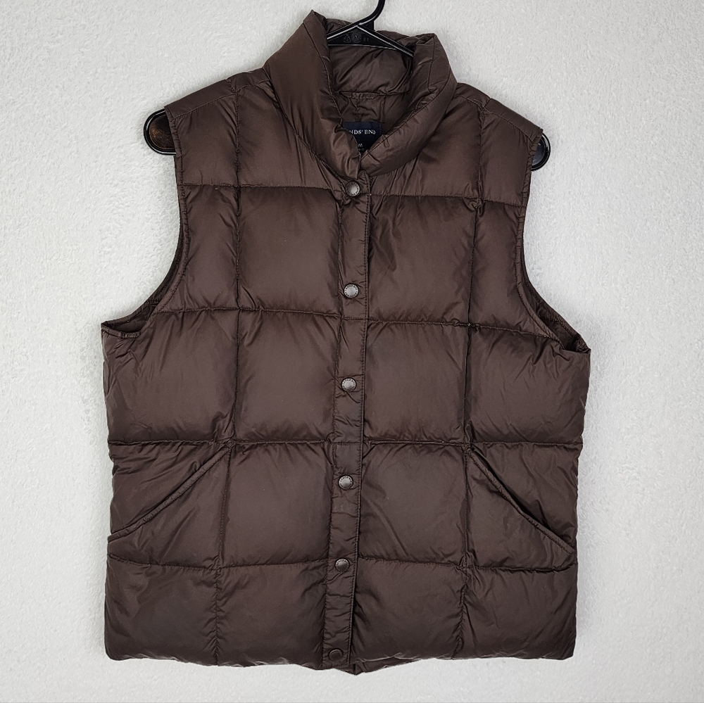 LANDS END Brown Down & Feather Puffer Vest M